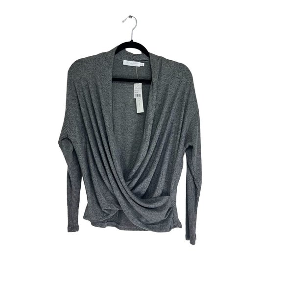 NWT All in Favor Charcoal Gray Surplice Faux Wrap Top Size S - Picture 2 of 8